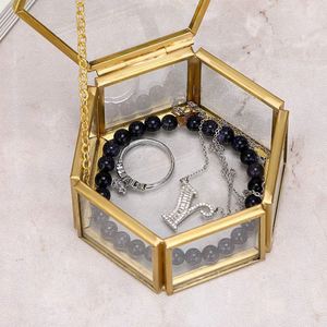 Caja de Joyería Hexagonal de Cristal Dorado Vintage, Organizador Geométrico para Bisutería, Estuche Transparente para Exhibición de Anillos, Aretes y Collares - Product Image 3
