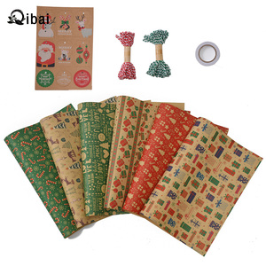 Qibai Noël vintage papier kraft papier d'emballage cadeau père noël <span class=keywords><strong>arbre</strong></span> de noël dessin animé papier d'emballage - Product Image 5