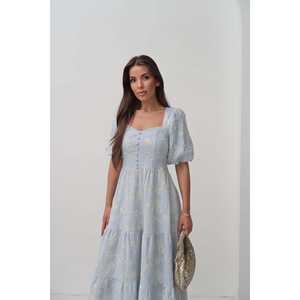 Vestido Casual Azul Bebé al por Mayor con Botones Decorativos y Mangas Abullonadas - Product Image 3