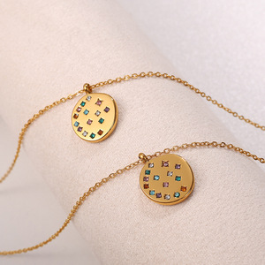 Fashion Pendant Necklace Gold Round Crystal Zircon Geometric <b>Design</b> For Women Zinc Alloy Chain XL458 - Product Image 2