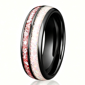 Anello Nuziale Artigianale con Opale Rosa di Cheng Jewelers, 8mm, Pietra Naturale, Anelli in Carburo di Tungsteno Dorato per Anniversario - Product Image 5