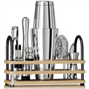 Juego de Herramientas de Bar de Acero Inoxidable, Kit de Coctelería con Soporte de Madera, Accesorios de Barman de Metal para Bar en Casa y Fiestas - Product Image 3