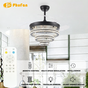 <span class=keywords><strong>Ventilador</strong></span> de <span class=keywords><strong>Techo</strong></span> de Cristal de Lujo de 36/42/48/52 Pulgadas con Aspas Retráctiles, Control Remoto, para Sala de Estar, Comedor - Product Image 2