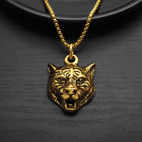 Hip Hop Animal tigre léopard Punk Pvd acier inoxydable étanche pendentif mode bijoux colliers pour hommes homme en gros 2024