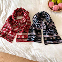 Écharpe longue en tricot jacquard à blocs de couleurs rétro, accessoire de mode chaud pour l'hiver, pour filles et femmes