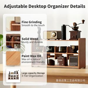 Wooden Double Layer Teacup Holder Retro <b>Desktop</b> <b>Shelf</b> Multipurpose Storage Living Room Display Rack Rectangle Freestanding - Product Image 4