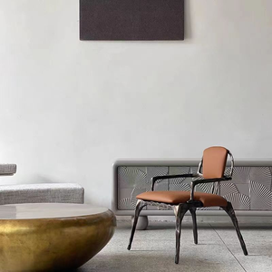 Sedia da pranzo in rame puro stile lusso, sedia singola artistica in pelle per uso domestico, schienale personalizzato di alta gamma, sedia relax - Product Image 6