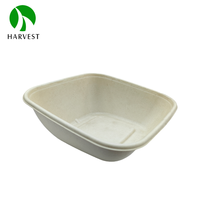 Assiettes carrées compostables non enduites en fibres de canne à sucre naturelles 1000 ml, biodégradables, zéro déchet, jetables, marque Harvest, boîte à lunch