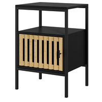 Bois d'ingénierie Fer Deux Portes Noir Armoire Media Console TV Table avec Étagère Ouverte