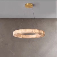 Nouveau style de lustre LED circulaire en marbre naturel espagnol, inspiré des villas, haut de gamme, pour salon