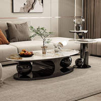 Table basse ovale en dalle de pierre brillante de style italien, légèrement luxueuse, minimaliste, pour usage domestique, table basse double boule