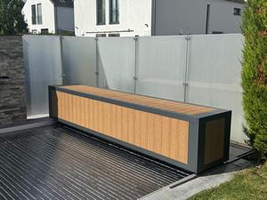 Banc de rangement pour couverture de piscine PC, avec options de plateau en <span class=keywords><strong>bois</strong></span> massif ou en métal, équipement de piscine extérieur - Product Image 5