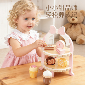 Wooden Pretend Afternoon Tea <b>Set</b> For Children Simulation Kitchen Toy With Cake Stand And <b>Teapot</b> 4-6 Years Old - Product Image 4
