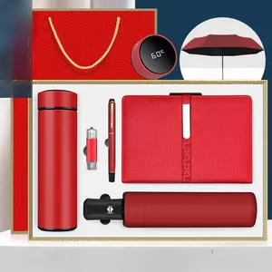 Yeni ürün fikirleri 2024 sıcak satış ile vakumlu şişe erkek high-end hediye seti kutusu ile kalem dizüstü U Disk ve şemsiye