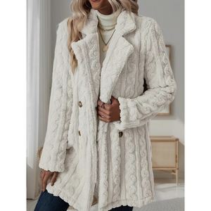 Abrigo de Felpa para Mujer, Cálido, Casual, de Doble Botonadura, de Longitud Media, a la Moda - Product Image 1