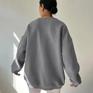 Fabricante personalizado Bordado Outono Tendência Novas Mulheres Soltas Com nervuras Collar Imprimir Top Pullover Crewneck O Pescoço Camisolas Camisola