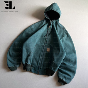 Giacca da lavoro LARSUR personalizzata in tela pesante effetto invecchiato con cappuccio, fodera in sherpa, stile Detroit, da carpentiere, modello Chore Coat - Product Image 3