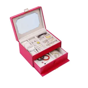 Bán Buôn Lớn Gương Hộp Đồ Trang Sức Sang Trọng Da Gấp Hộp Đồ Trang Sức Với Gương Đồng Bằng - Product Image 1