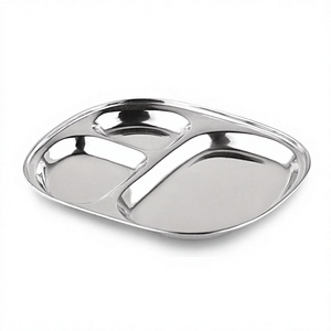 Stainless Steel 3 Compartment Oval Pav Bhaji Tray 24 x 20 Cm Metal Serving Plate - Product Image 1