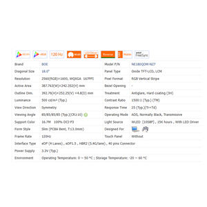 1500:1 NE180QDM-NZ7ไม่มี18.0สัมผัส "40พินหน้าจอ LCD 2560*1600 WLED จอแล็ปท็อปรุ่นใหม่หน้าจอ LCD 100% sRGB 500 CD/<span class=keywords><strong>m</strong></span>² 620g - Product Image 5