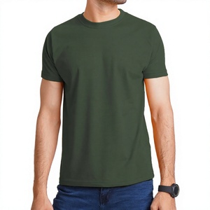 T-shirt pour homme en coton vert uni à col rond, manches courtes, coupe classique, t-shirt décontracté en jersey de coton, teinture unie, col rond, t-shirt pour homme - Product Image 1