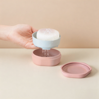 Boîte à savon portable en silicone de couleur pastel, design hexagonal, avec couvercle et couche de drainage amovible pour les voyages et le camping