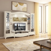 Meuble TV extensible moderne et minimaliste en bois blanc avec éclairage LED à couleur réglable, étagères, support au sol, pour salon, 65 pouces