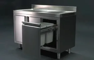 Kitchen Enclosed Work Table Stainless Steel Sliding Cupboard With Door