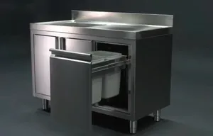 Mesa de Trabajo cerrada para cocina, armario deslizante de acero inoxidable con puerta