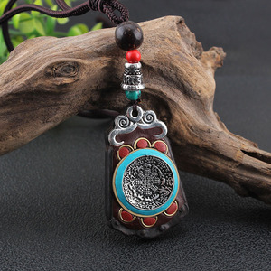 Collier à pendentif vintage en bois de santal et agate, bijoux religieux ajustables, cadeau souvenir pour femmes - Product Image 3