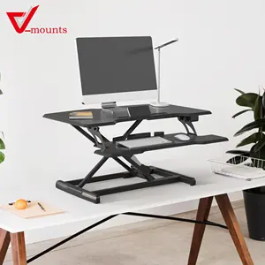 V-mount ergonomico sit to stand convertitore da scrivania con vassoio tastiera e slot di archiviazione