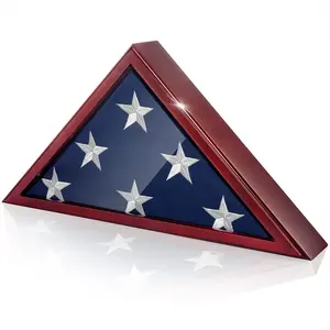 SEARUN B2B Rustic Flag Case 100% SOLID WOOD Military Flag Display Case Triangle American Burial Flag wooden frame - Cherry
