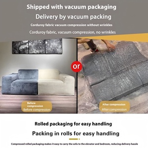 Sofás de Sala Retro de Tecido de Veludo Cotelê, Esponja Pura, Sem Estrutura, Design Roll-Pack, Sofá Bloco Tofu Comprimido a Vácuo, Mais Vendido - Product Image 4