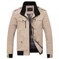 Veste bomber décontractée pour hommes, col montant, fermeture éclair, coupe-vent, couleur unie, vêtements d'extérieur pour le printemps et l'automne