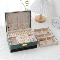 Boîte organisatrice de bijoux en cuir PU double couche, boîte de rangement multi-tiroirs doublée de velours pour bagues, boucles d'oreilles, colliers, bracelets