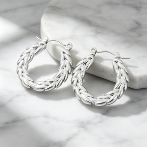 Modernos Pendientes de Aro en Forma de U con Diseño de Hoja de Trigo, Hipoalergénicos, de Acero Inoxidable, para Mujer, Ideales para el Día a Día y Fiestas - Product Image 1