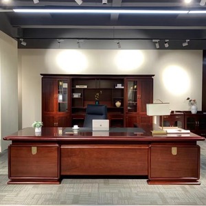 Escritorio DE OFICINA DE MADERA moderno de gama alta, acero inoxidable, nuevo estilo chino, escritorio de jefe, muebles ejecutivos de cuero, nogal grande - Product Image 2