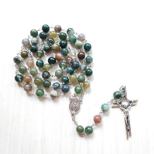 Rosario Católico de Cuentas de Ágata Verde con Colgante de Nuestra Señora <span class=keywords><strong>la</strong></span> Virgen María, Rosarios de Ágata Musgosa - Product Image 2