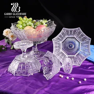 Turkey Arabic market hot sale Bohemia style sunflower glassware multi sizes glass fruit serving dish plate with glued foot