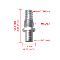 Raccord de traversée pour tuyau de 1/2 pouce, en acier inoxydable, à double barbelure, traversant, avec écrou hexagonal et colliers de serrage