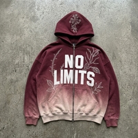 Sweat à capuche zippé personnalisé pour homme, imprimé graphique dégradé délavé, poche kangourou, poignets côtelés, fabricant OEM ODM