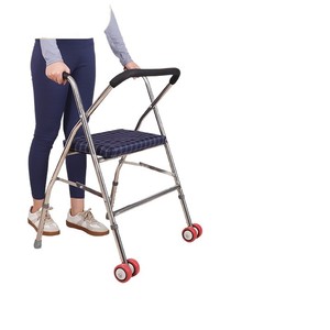 Déambulateur pliable et réglable en acier inoxydable avec roues et siège, une aide à la marche multifonctionnelle pour les personnes âgées et - Product Image 2