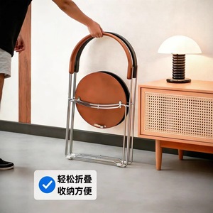 Chaise pliante nordique en bois massif avec coussin bleu pour salon et salle à manger - Product Image 3