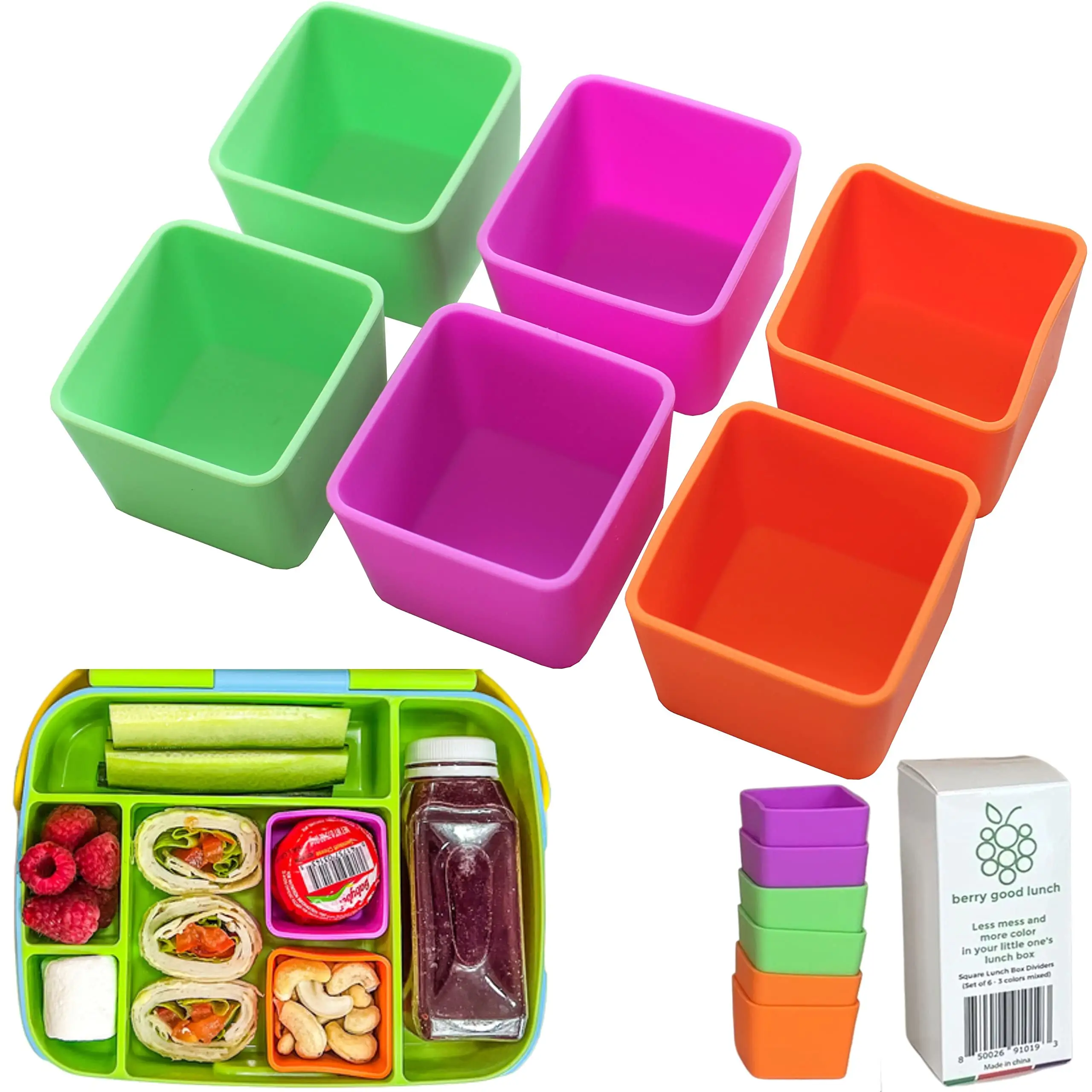 Vierkante Rechthoekige Siliconen Lunchbox Verdelers Bento Box Verdelers Bento Box Accessoires Inserts Organisatoren Groen Oranje Paars