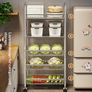 Étagère de rangement multi-niveaux pour fruits et légumes en acier inoxydable, <span class=keywords><strong>design</strong></span> minimaliste moderne, compatible <span class=keywords><strong>micro</strong></span>-<span class=keywords><strong>ondes</strong></span> - Product Image 2