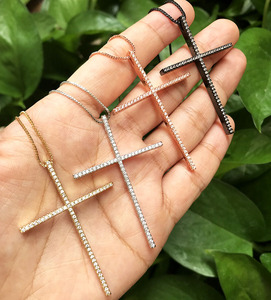 CZ Micro Kim Cương Pave Lớn Chữ Thập Quyến Rũ Mặt Dây Chuyền <span class=keywords><strong>Cubic</strong></span> <span class=keywords><strong>Zirconia</strong></span> dát Đồng Đồng Christian Chéo Đồ Trang Sức Vật Liệu Chính Brass - Product Image 5