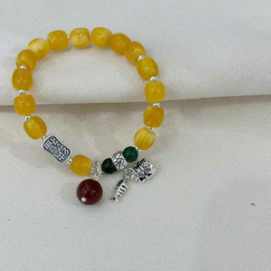 กำไลข้อมือแมวกวักสไตล์จีนโบราณประดับอำพัน เงินแท้ S925 เชือกยางยืด ของขวัญเครื่องประดับสำหรับทุกเพศ - Product Image 4