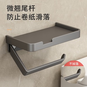 ที่ใส่กระดาษชำระแบบติดผนังพร้อมชั้นวางของ สีเทากันเมทัล ขนาด 10 นิ้ว รูปทรงสี่เหลี่ยมผืนผ้า ใช้เป็นที่วางโทรศัพท์ในห้องน้ำ ทนทาน - Product Image 3