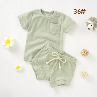 Ensemble Vêtements Mode Unisexe Bébé Garçons Filles Été, Ensembles Survêtements Bébé Tricot Côtelé Manches Courtes