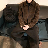 Nouvelle Collection Automne/Hiver 2025 – Blouson Court Zippé pour Homme, Col Montant Vintage, Coupe Slim Robuste en Fibre de Viscose avec Revers